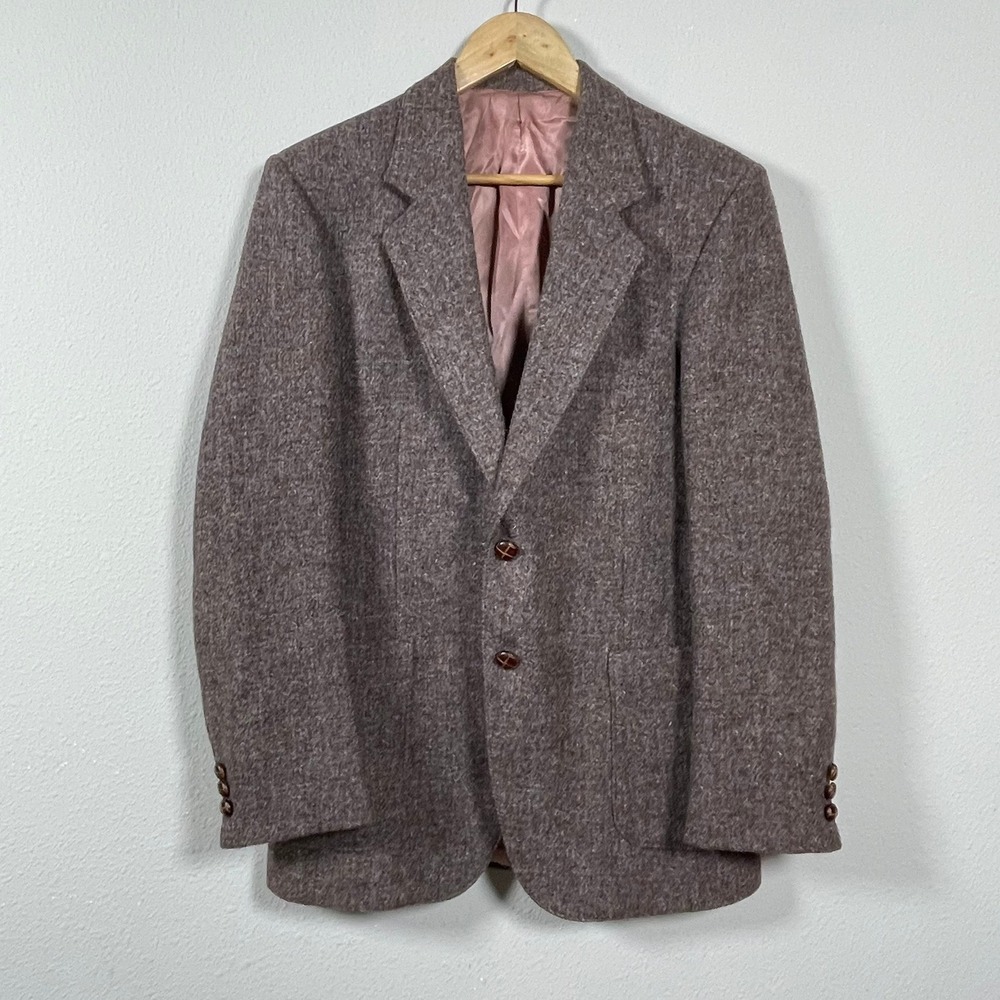 Harris Tweed Skaw's of Perth Blazer Mens 40‎ Brown Mauve Wool Excellent Vintage
